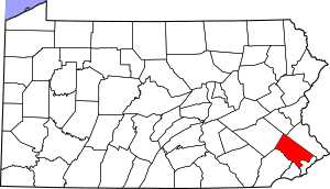 Map of Pennsylvania highlighting Montgomery County