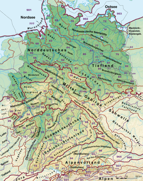Naturraeumliche Grossregionen Deutschlands plus