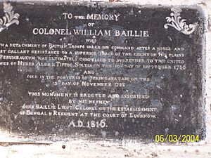 Plaque of the William Baillie Memorial, Seringapatam
