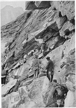 Rishi Ganga gorge - Shipton-Tilman team climbing buttress