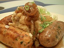 Sausage Trio, Mash and Cabbage with Onion Gravy