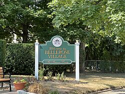A village welcome sign at the Bellerose station in August 2022.