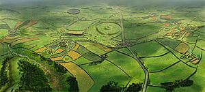 A bird's eye view of an early medieval óenach (assembly) at Rathcroghan, by JG O'Donoghue. Image courtesy of Rathcroghan Visitor Centre.jpg