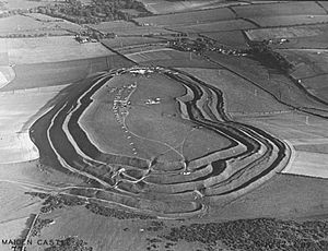 Aerial photograph of Maiden Castle from the west, 1937