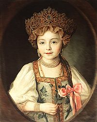 Alexandra Pavlovna of Russia in Russian dress by anonim (1790s, Gatchina)