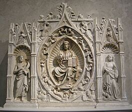 Andrea da giona, altarpiece with christ in mayesty, s. john the b., s. margareth, liguria, 1434