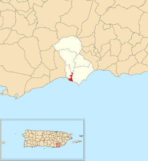 Location of Arroyo barrio-pueblo within the municipality of Arroyo shown in red