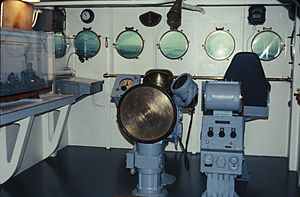 Bridge of USS Fletcher (DD-445) at the U.S. Navy Museum, Washington, D.C. (USA), on 26 February 1972