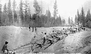 Chinese at work on C.P.R. (Canadian Pacific Railway) in Mountains, 1884