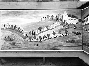 Clementine Hunter mural at African House - Baptism