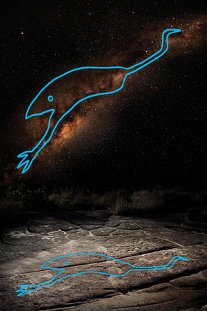 Emu in the Sky with a tracing of the Rock Engraving superimposed