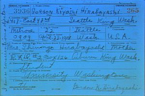 Gordon Hirabayashi's draft registration card