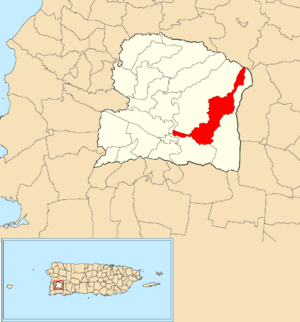 Location of Guamá within the municipality of San Germán shown in red