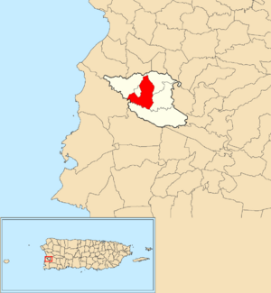 Location of Hormigueros within the municipality of Hormigueros shown in red