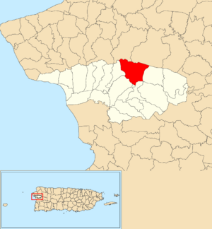 Location of Humatas within the municipality of Añasco shown in red