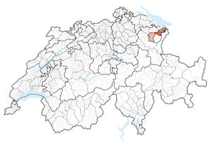 Map of Switzerland, location of Appenzell Ausserrhoden highlighted