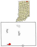 Location of Topeka in LaGrange County, Indiana.