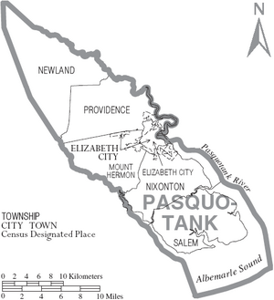 Map of Pasquotank County North Carolina With Municipal and Township Labels