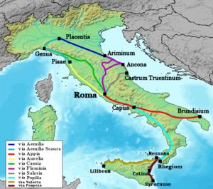 Map of Roman roads in Italy