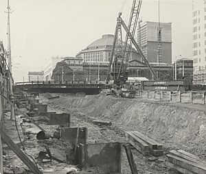 Melbourne City Loop Museum Station, now Melbourne Central, under construction 1974 on the corner of La Trobe and Swanston Streets 1