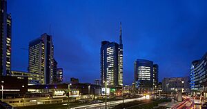 Milan Porta Nuova business district by night