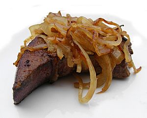 Pig's liver with sauteed onion