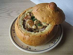 Porcini mushroom soup in breadbowl poland 2010