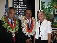 Speaker Jacklick, President Jurelang Zedkaia, Ambassador Martha Campbell