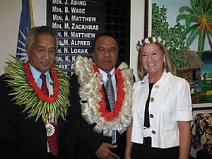 Speaker Jacklick, President Jurelang Zedkaia, Ambassador Martha Campbell