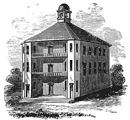 The first Vermont State House (1808 wood engraving)