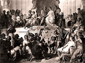 The weddings at Susa, Alexander to Stateira and Hephaistion to Drypetis (late 19th century engraving)