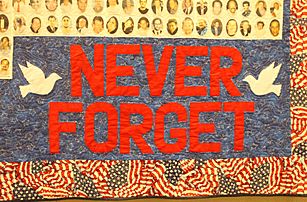 "Never Forget" tapestry at 911 Memorial in NYC IMG 5792