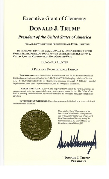 2020-12-22 Trump padron for Duncan D. Hunter-hunter duncan pardon 12.22.2020.pdf