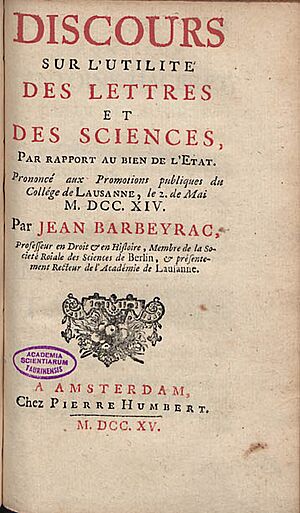 Barbeyrac, Jean – Discours sur l'utilité des lettres et des sciences, par rapport au bien de l'Etat, 1715 – BEIC 609835