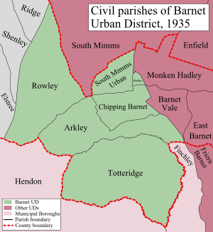 Barnet Civil Parish Map 1935
