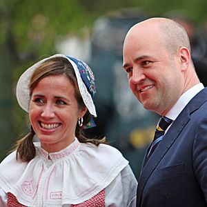 Filippa Reinfeldt och Fredrik Reinfeldt under nationaldagsfirande vid Skansen 2009