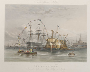 Fores's Marine Sketches. The Royal Navy. Portsmouth Harbour - the Victory Saluting Her Majesty (with) HM Yacht Fairy and Dryad RMG PY9197f