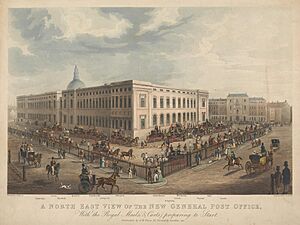 Henry Pyall - Coaching, A North East View of the General Post Office, with the Royal Mails (^ Carts) preparing to Start - B1985.36.852 - Yale Center for British Art
