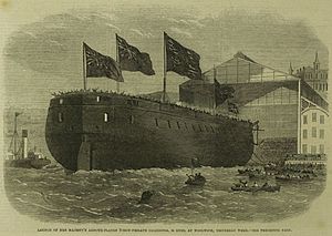Launch of Her Majesty's Armour-Plated Screw-Frigate Caledonia, 31 Guns, at Woolwich, Yesterday Week - ILN 1862