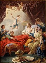 Le Dauphin mourant entouré de sa famille, le duc de Bourgogne lui présente le couronne de l'immortalité, le 20 décembre 1765