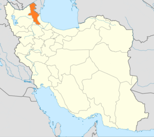 Map of Iran with Ardabīl highlighted