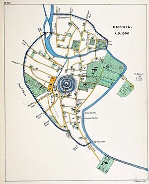 Map of Norwich (c.1300) by Woodward