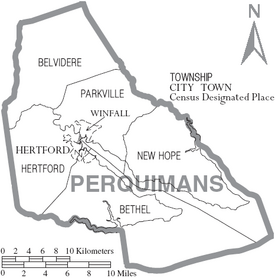Map of Perquimans County North Carolina With Municipal and Township Labels