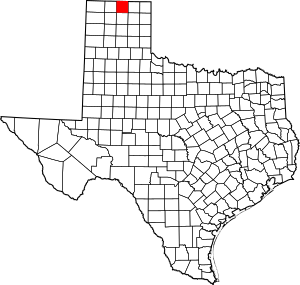 Map of Texas highlighting Hansford County