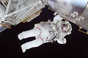 Nicole Stott participates in the STS-128 mission's first spacewalk