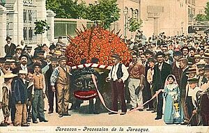 Old postcard of Saint Martha celebration in Tarascon