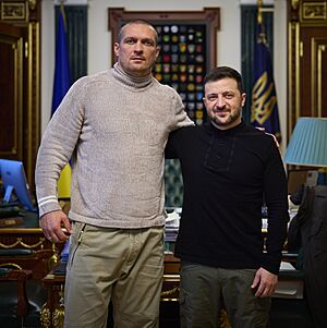 Oleksandr Usyk and Volodymyr Zelenskyy in Kyiv, Ukraine on 31 December 2024