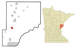 Location of the city of Hinckleywithin Pine County, Minnesota