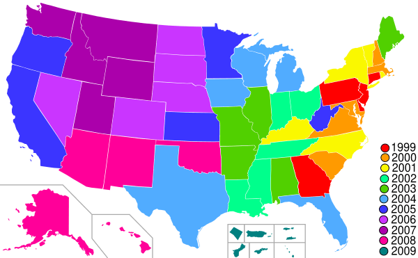 Statehood quarters map 2009.svg