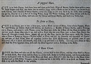 Three ways with hare. Hannah Glasse The Art of Cookery 1737 p. 50 detail